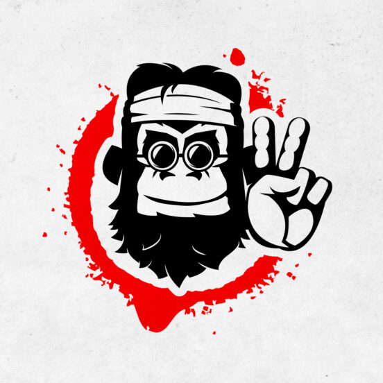 Illustratie van aap als optimist, vierkant