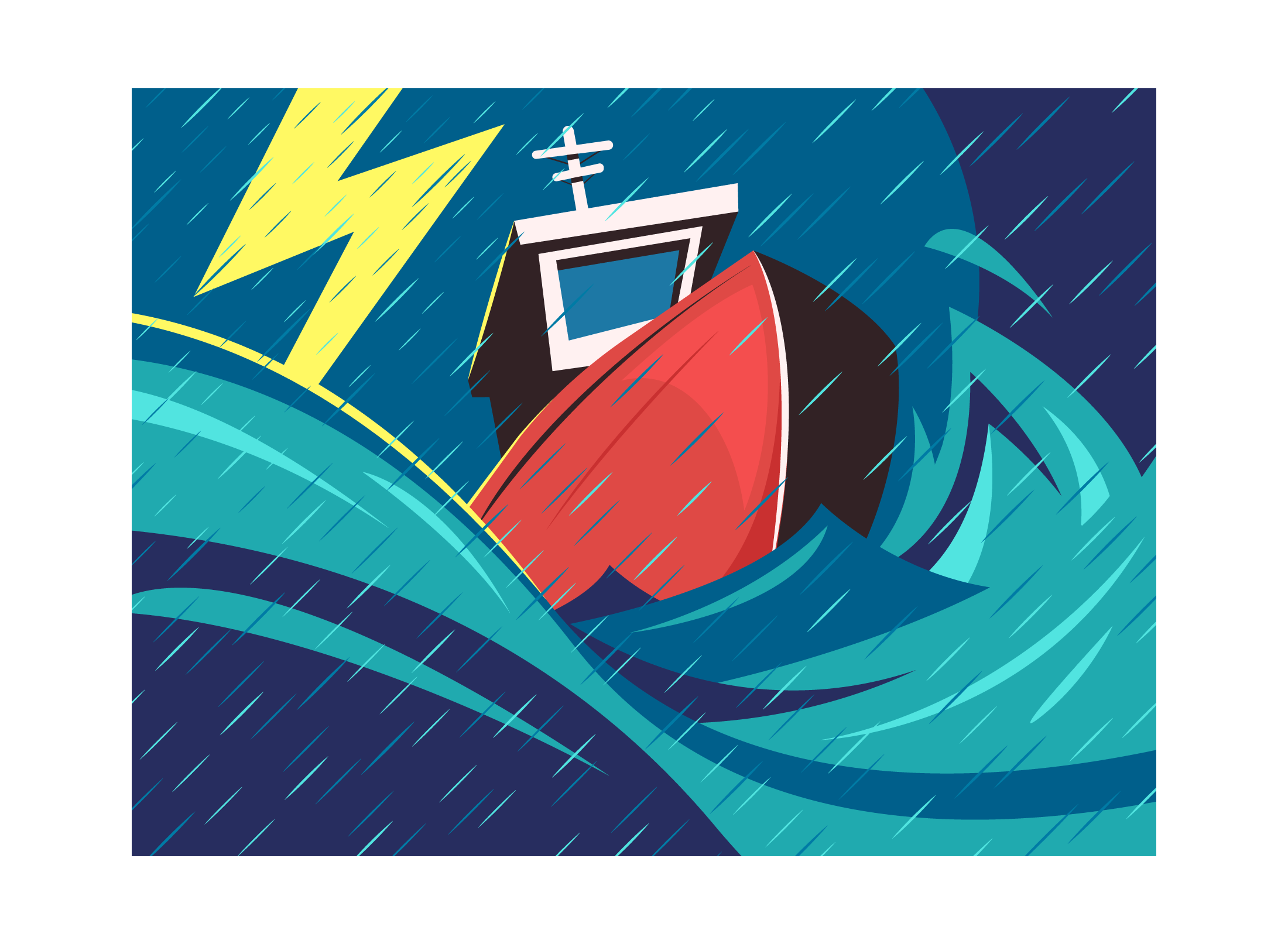 Illustratie voor kinderen met schip in onweer