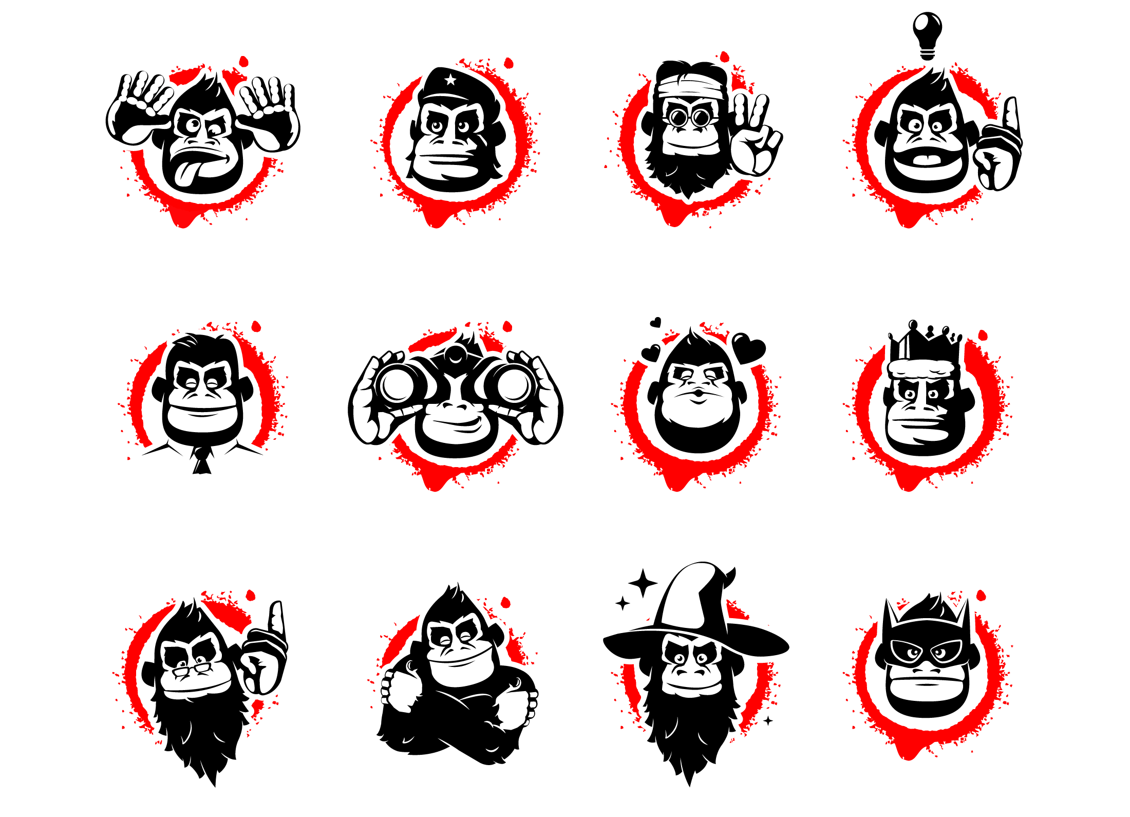 Illustraties van apen als merk archetypes