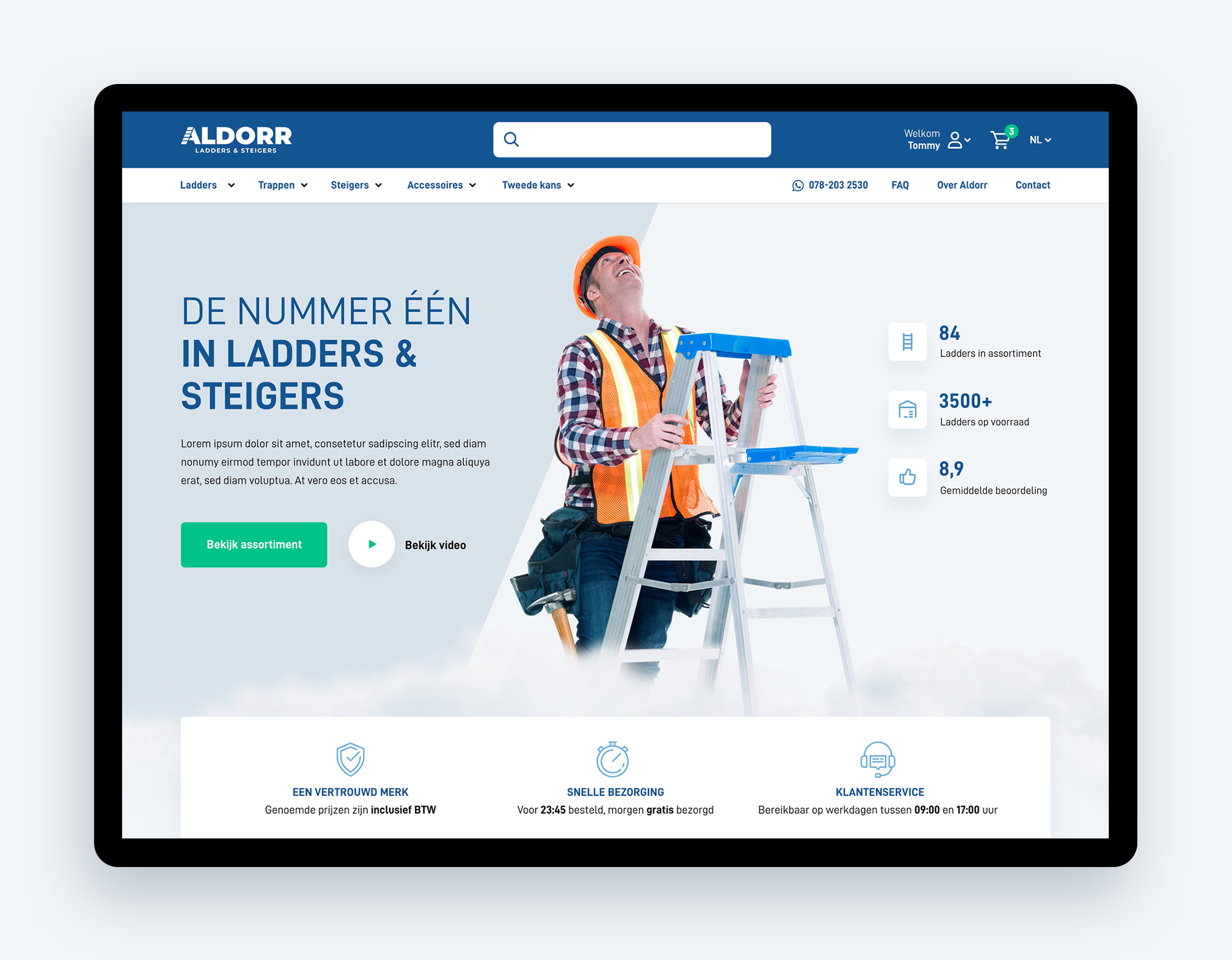 interface design homepage voor ALDORR