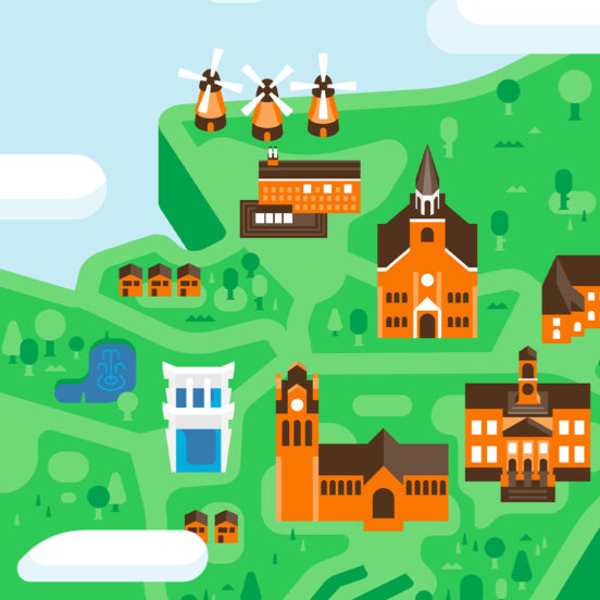 Illustratie van verschillende herkenningspunten uit de regio Zuid-Holland-Zuid