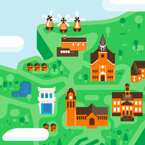 Illustratie van verschillende herkenningspunten uit de regio Zuid-Holland-Zuid